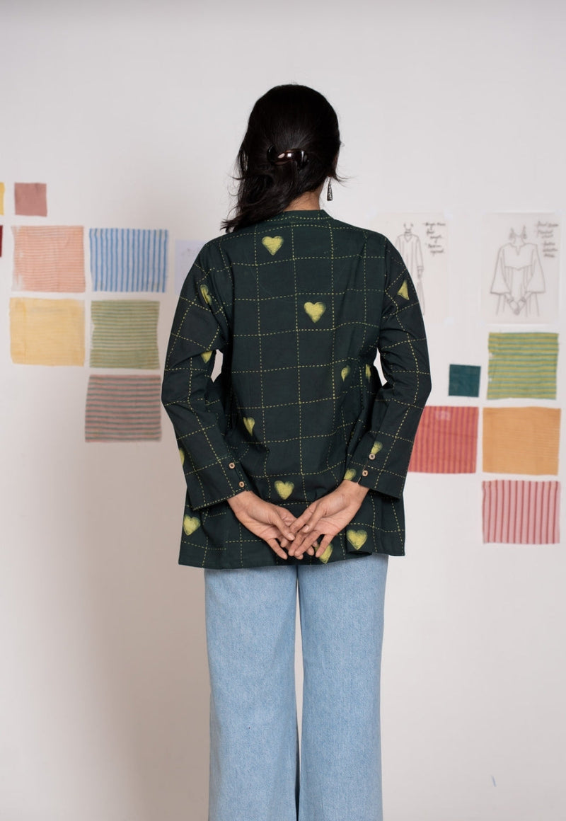 Rivana Green Dabu Cotton A Line Short Top