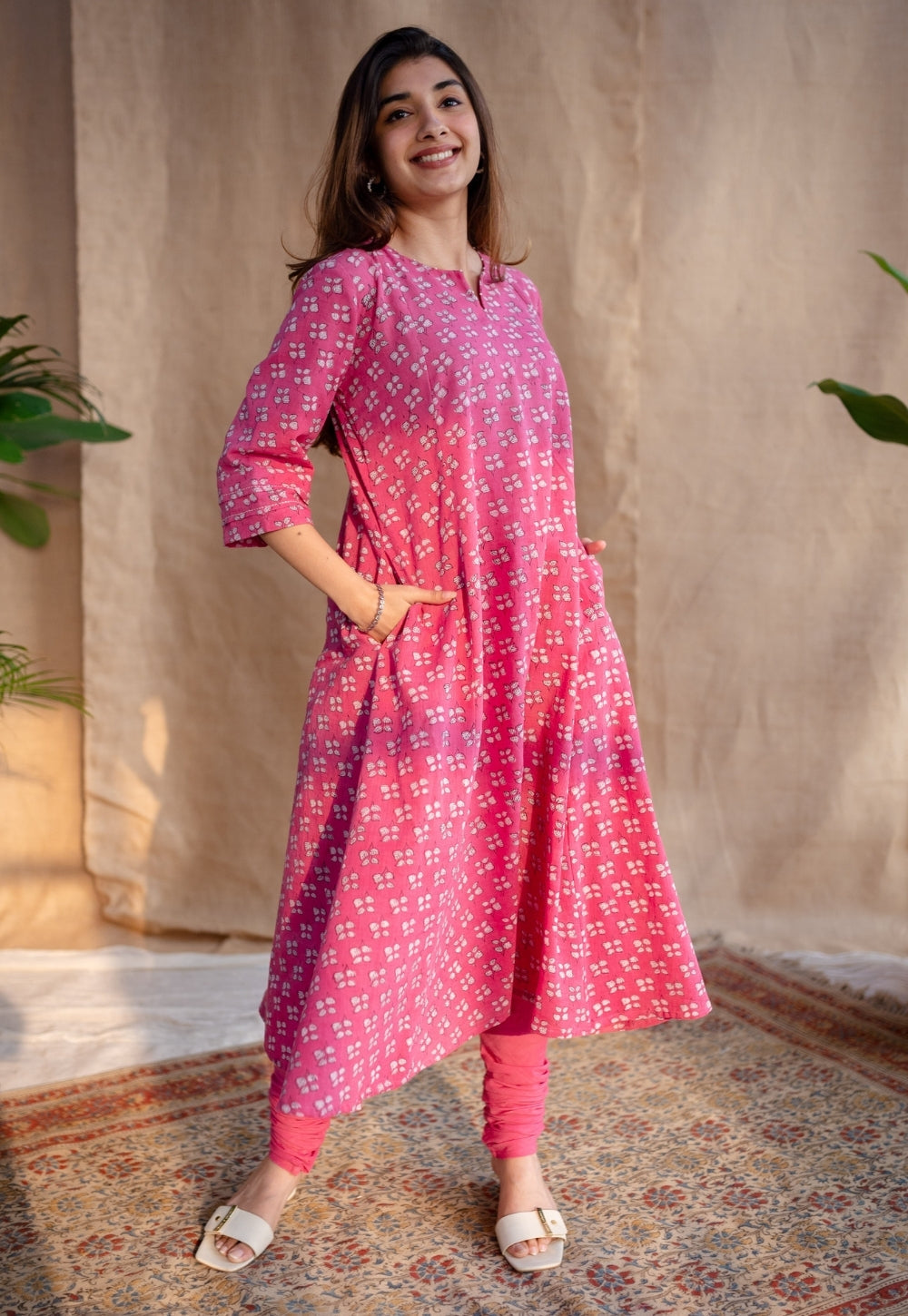 Eaira Dabu Slub Cotton Hand Embroidered Kali Kurta