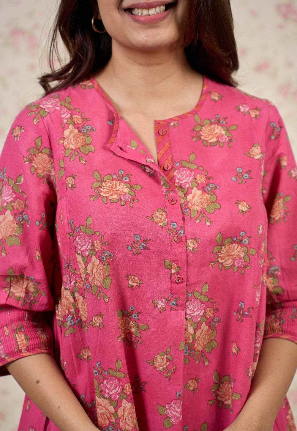 Rosie Pink Sanganeri Mul Cotton A Line Kurta