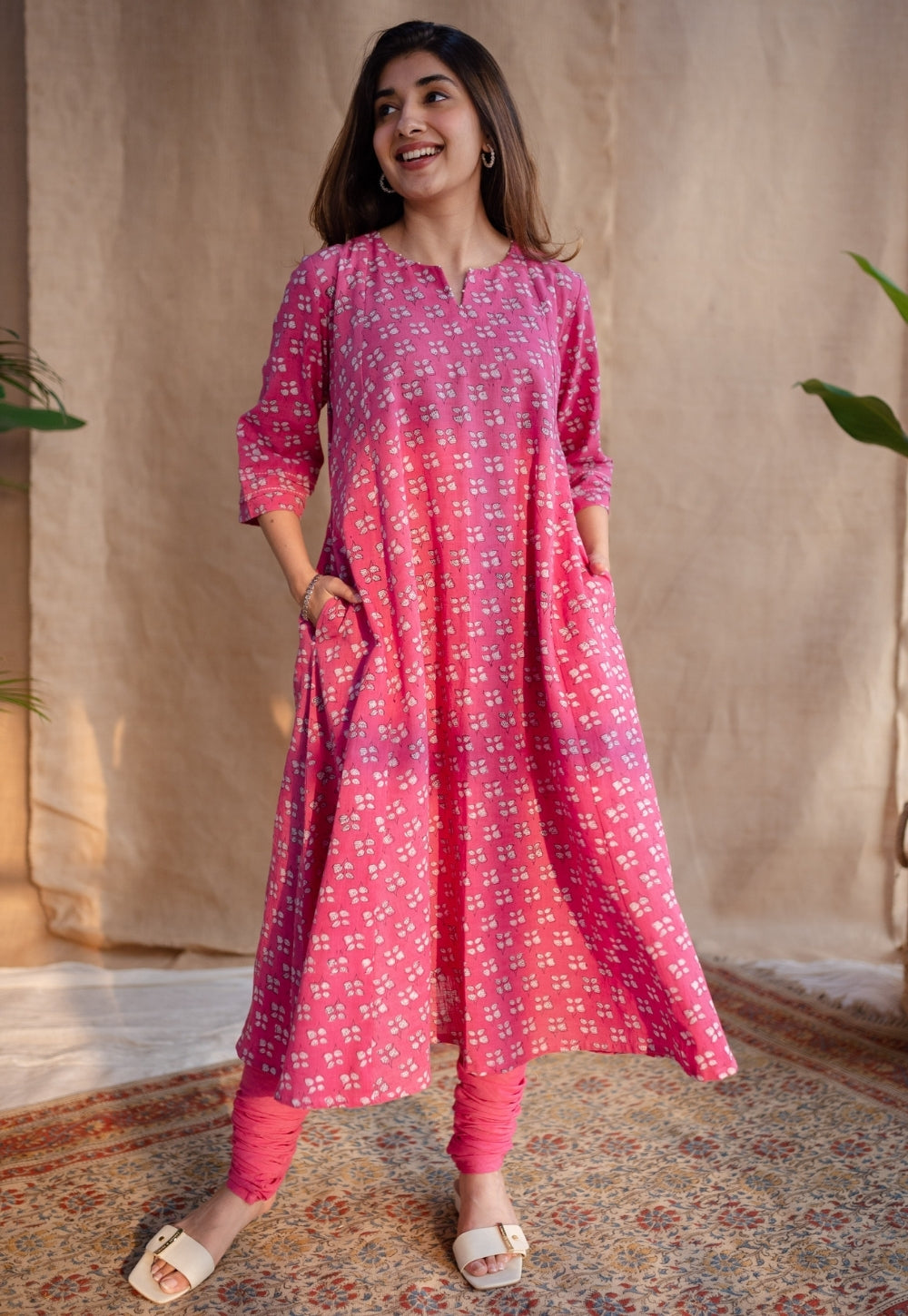 Eaira Dabu Slub Cotton Hand Embroidered Kali Kurta