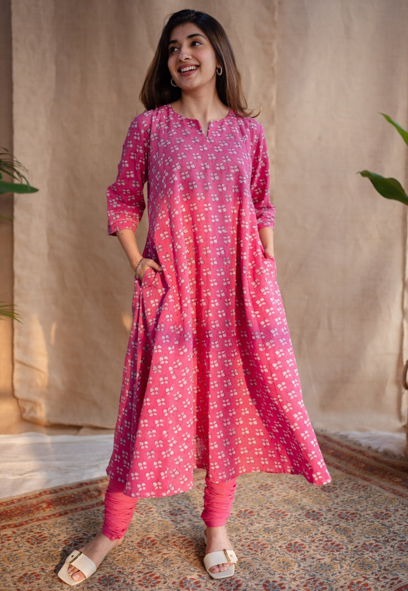 Eaira Dabu Slub Cotton Hand Embroidered Kali Kurta