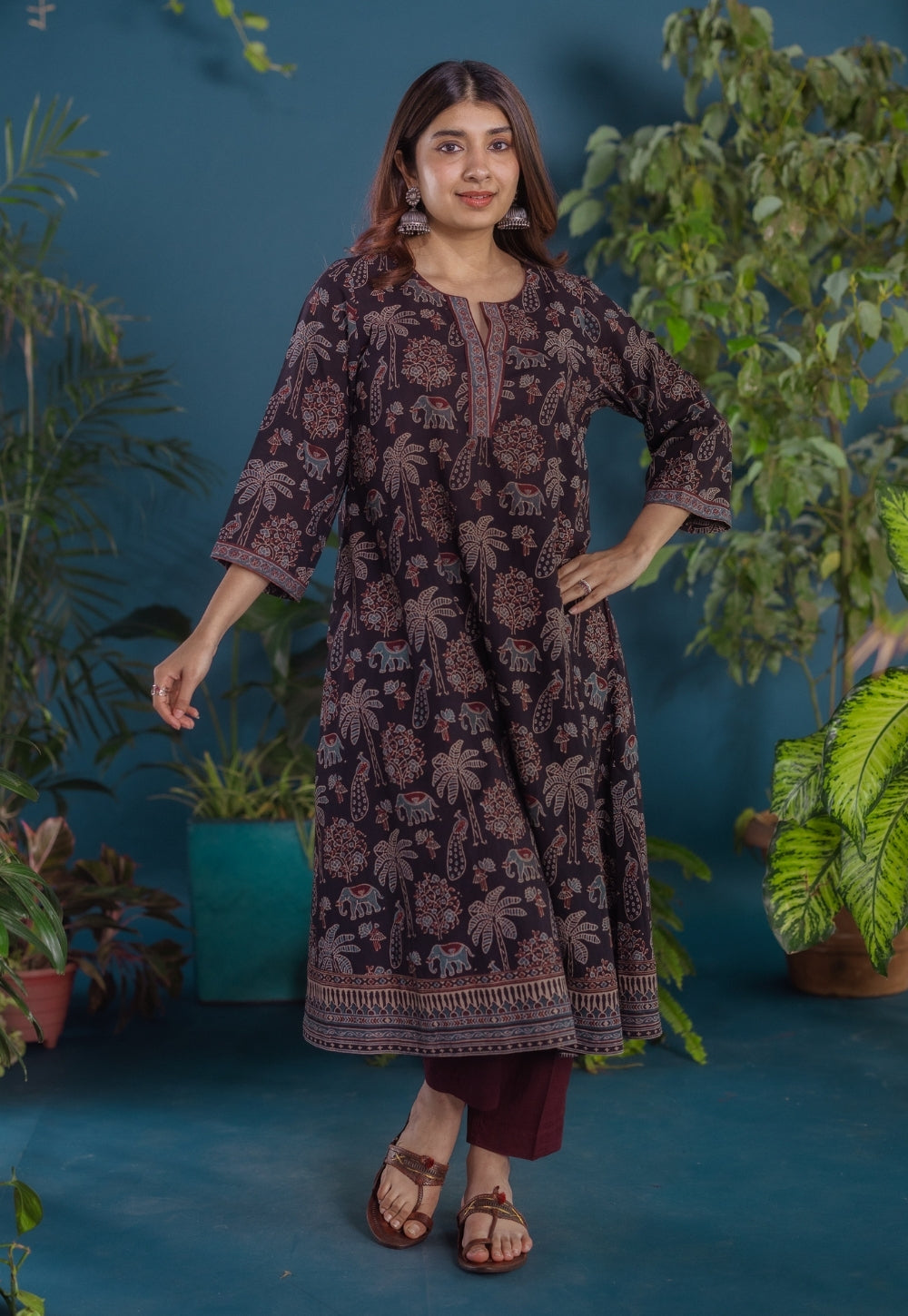 Ireen Black Ajrakh Cotton A Line Kurta