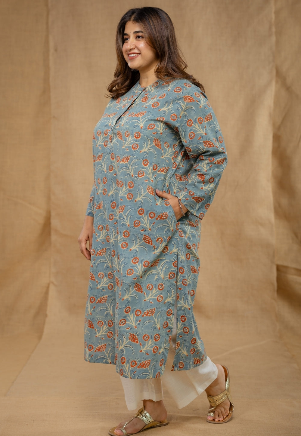 Azha Blue Ajrakh Cotton Straight Kurta