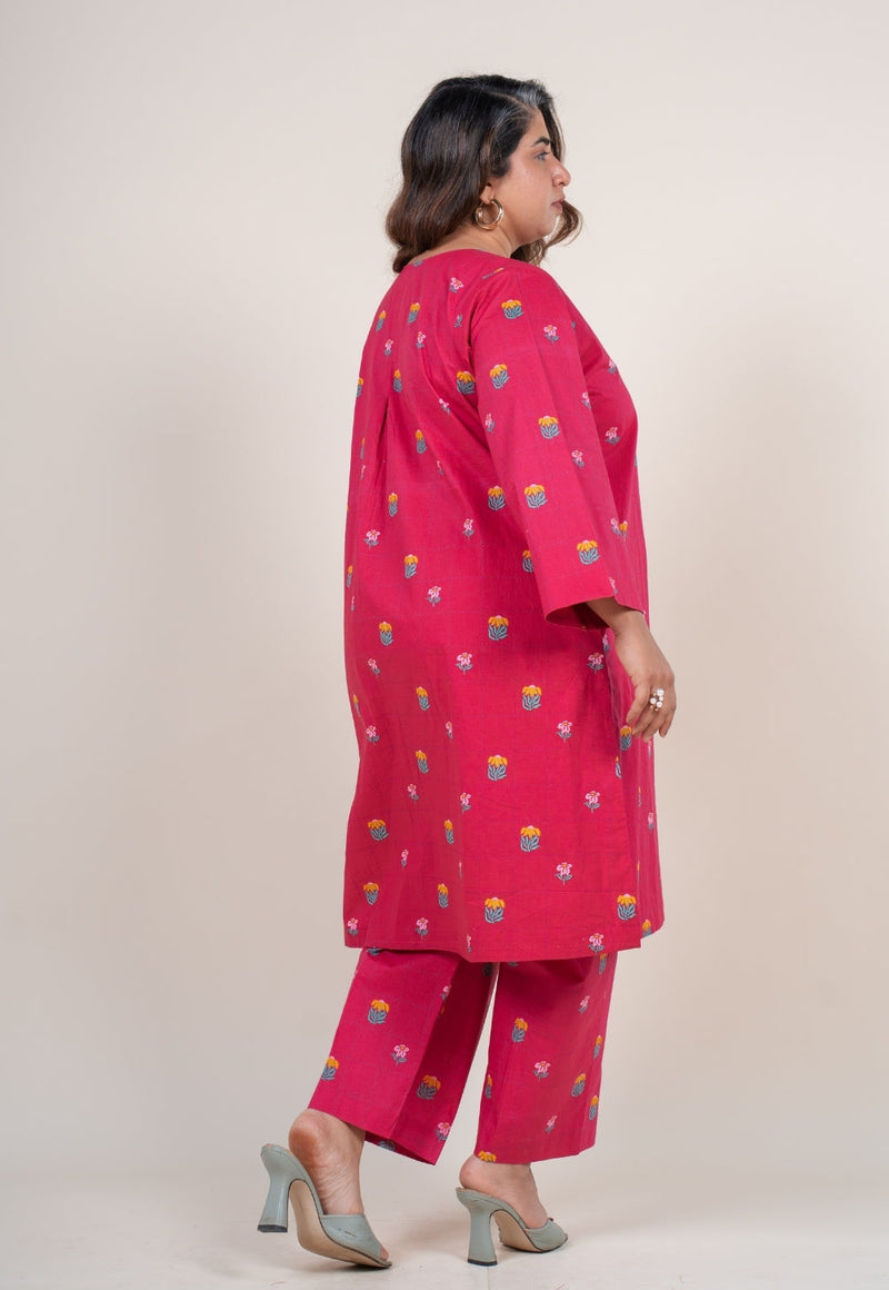 Kaaya Hot Pink Printed Cotton Straight Co-Ord Set