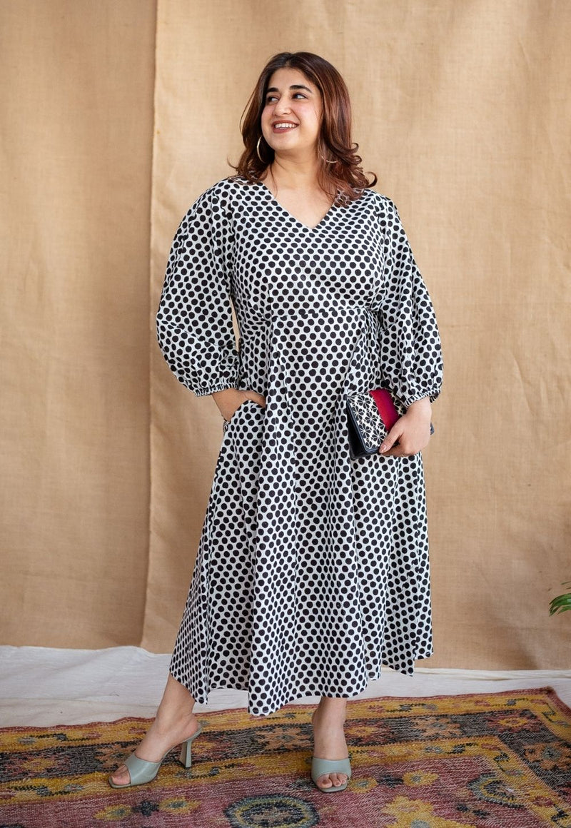 Rahima Black Hand Block Print Cotton A Line Dress