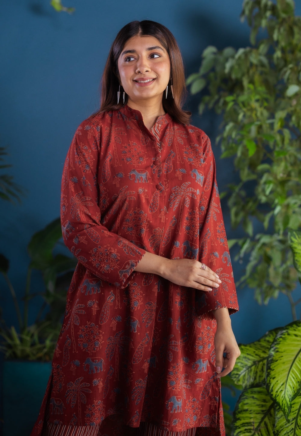 Ruhaina Red Ajrakh Cotton Straight Kurta