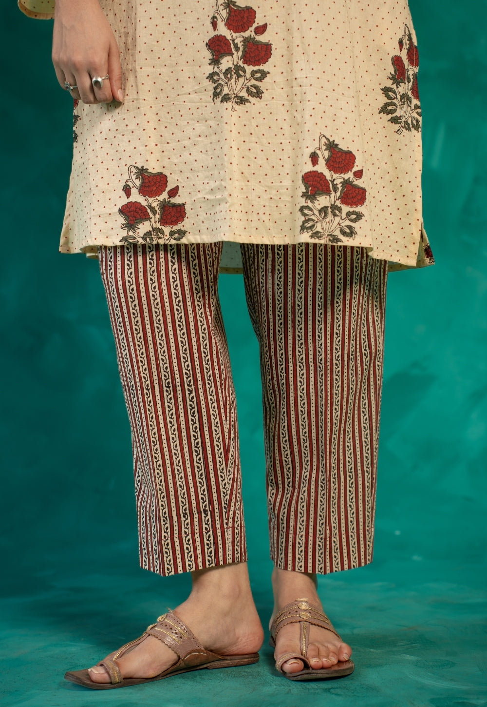 Prita Red Bagru Cotton Narrow Pant