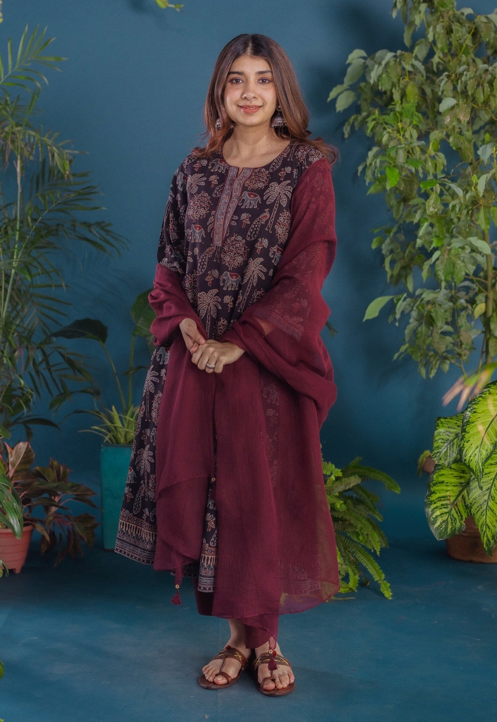 Ireen Black Ajrakh Cotton A Line Kurta