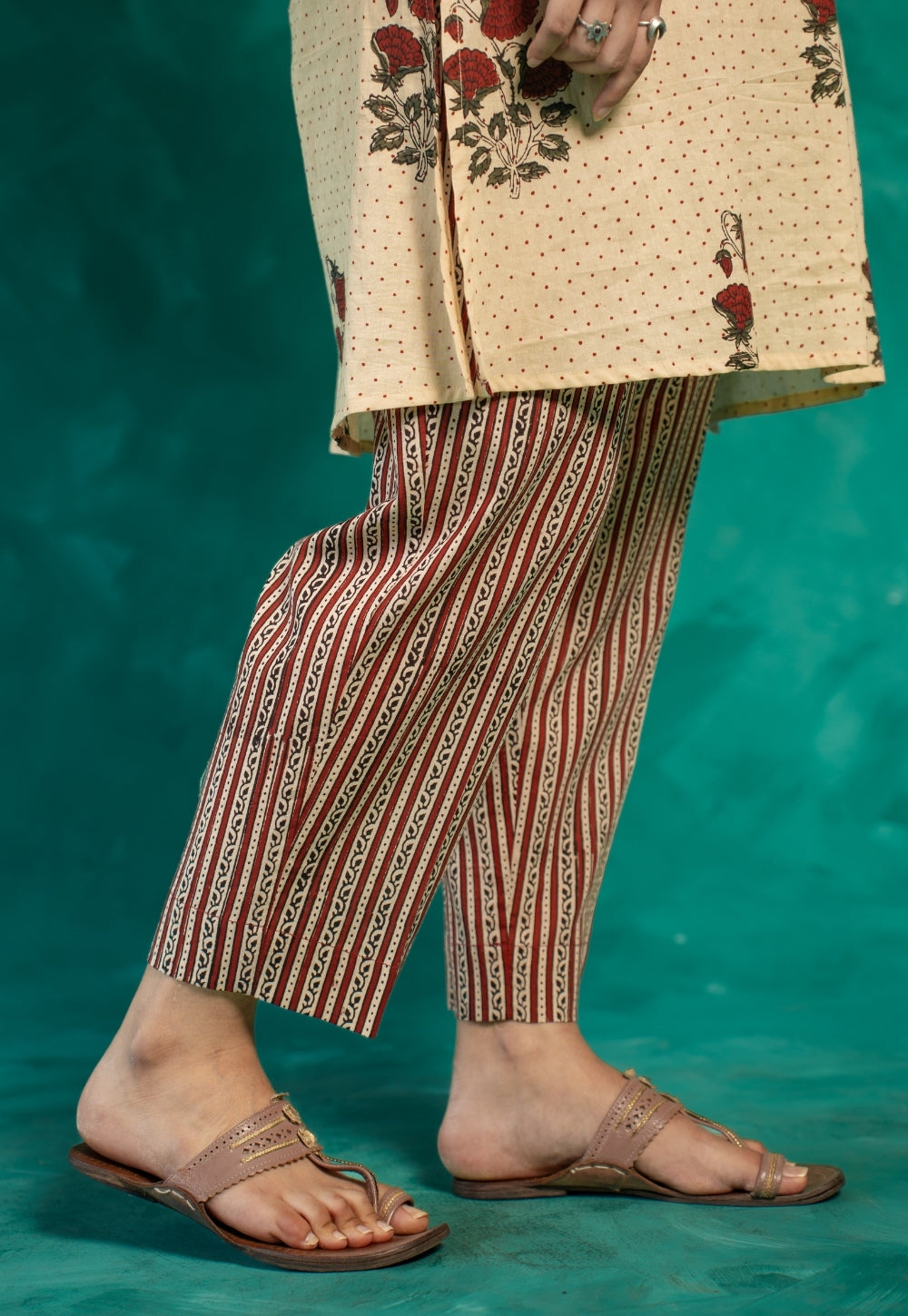 Prita Red Bagru Cotton Narrow Pant