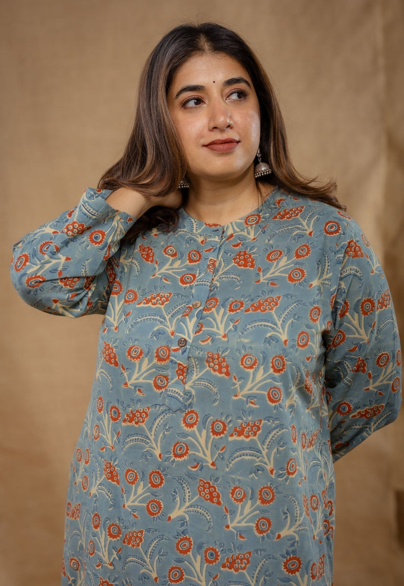 Azha Blue Ajrakh Cotton Straight Kurta