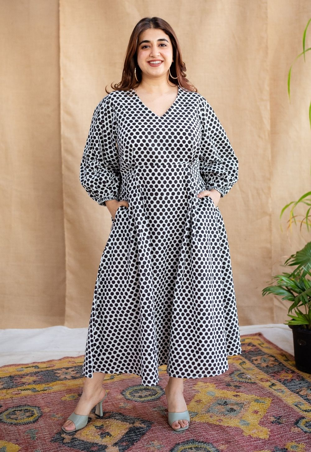 Rahima Black Hand Block Print Cotton A Line Dress