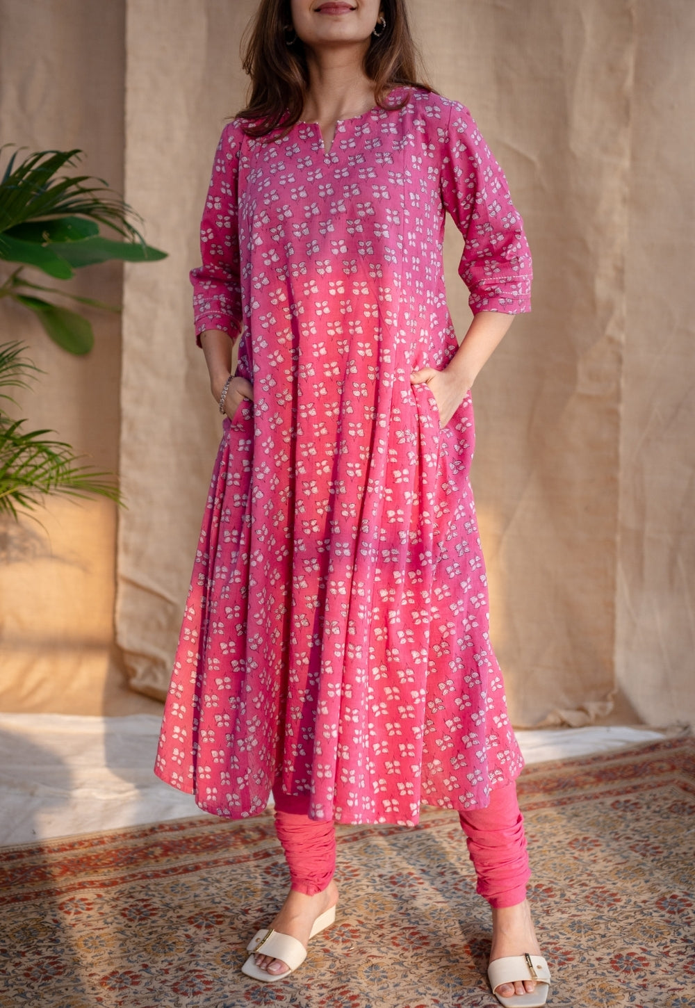 Eaira Dabu Slub Cotton Hand Embroidered Kali Kurta