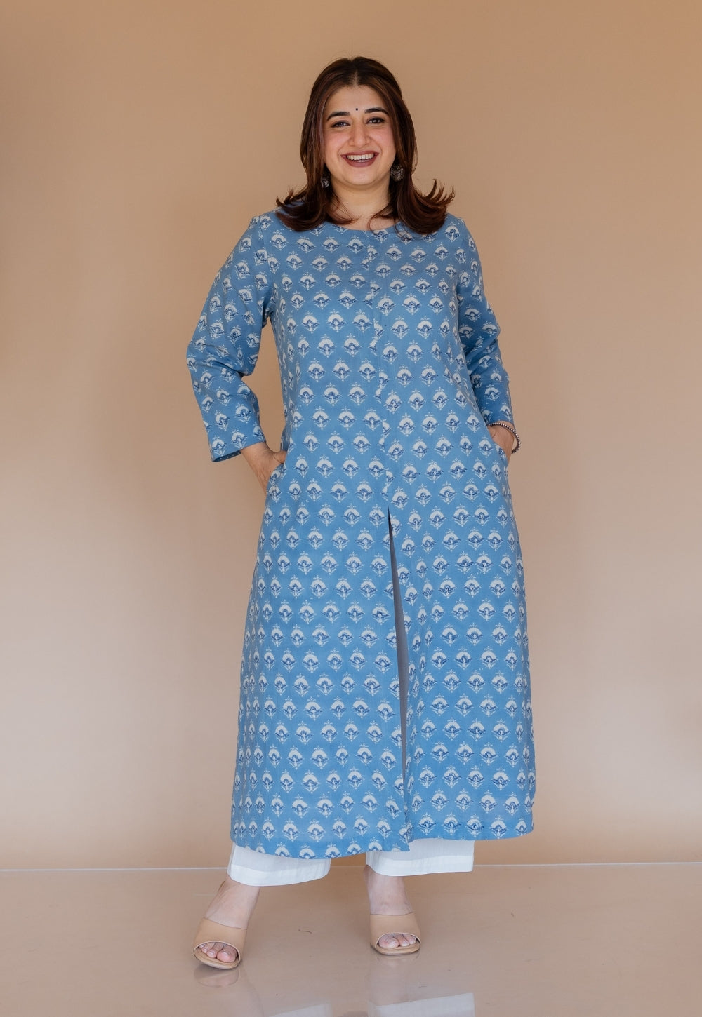 Zyra Blue Ajrakh Cotton A Line Kurta