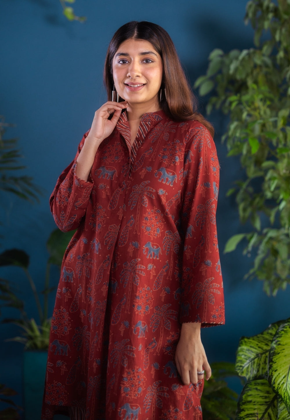 Ruhaina Red Ajrakh Cotton Straight Kurta