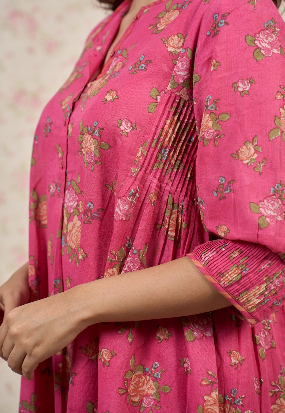 Rosie Pink Sanganeri Mul Cotton A Line Kurta