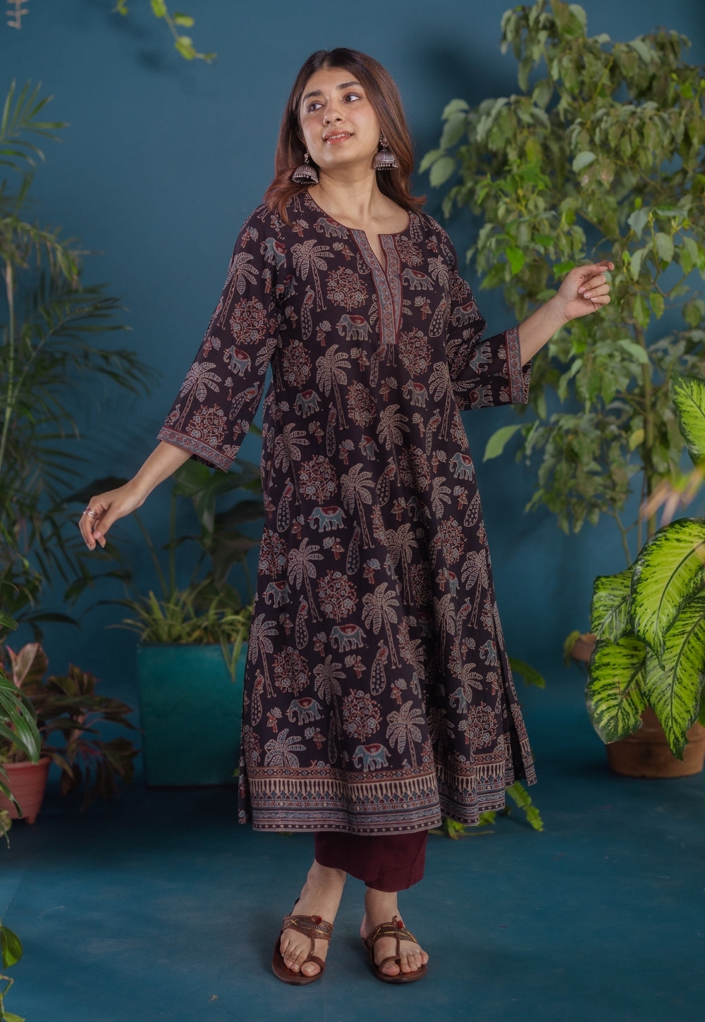 Ireen Black Ajrakh Cotton A Line Kurta