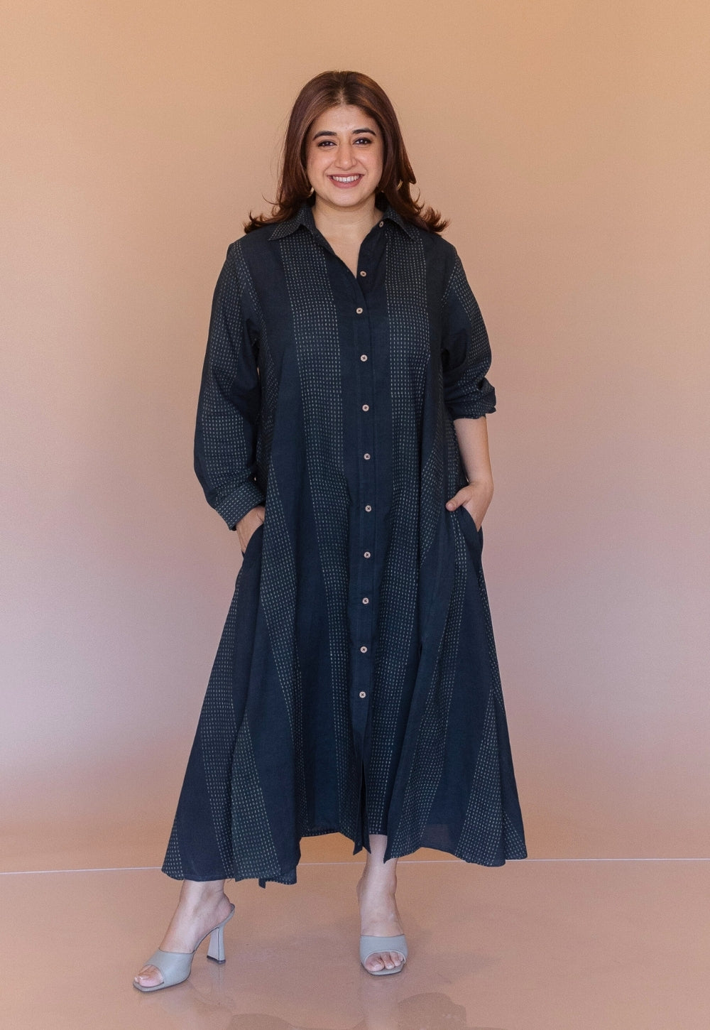 Trusha Green Dabu Cotton A Line Dress