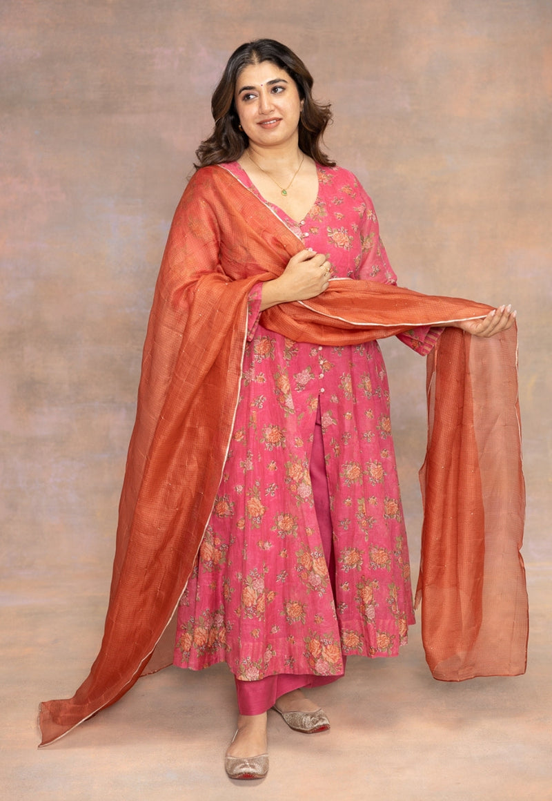 Yashi Pink Solid Chanderi Silk Straight Pant