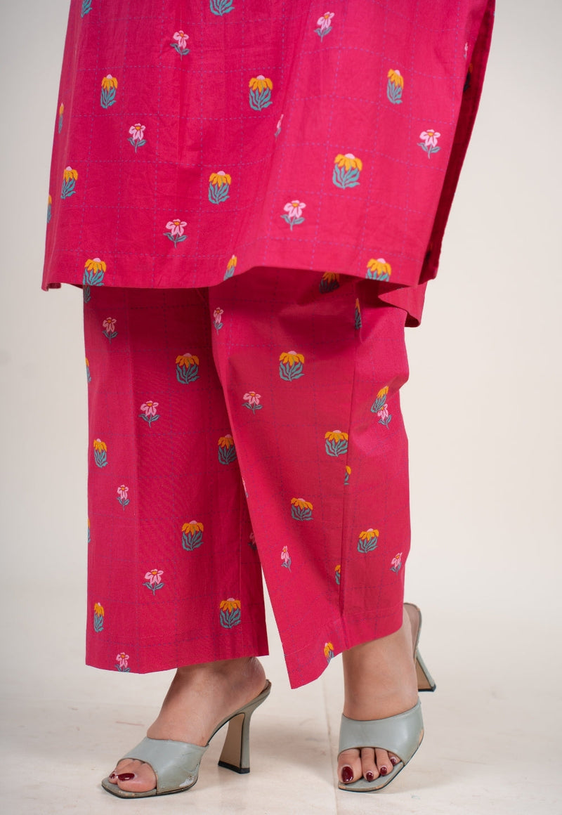 Kaaya Hot Pink Printed Cotton Straight Co-Ord Set