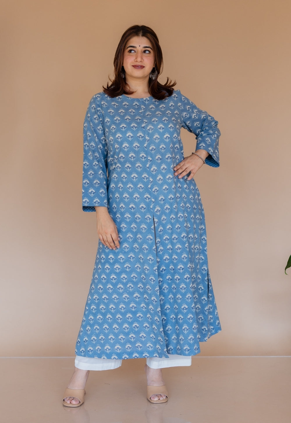 Zyra Blue Ajrakh Cotton A Line Kurta