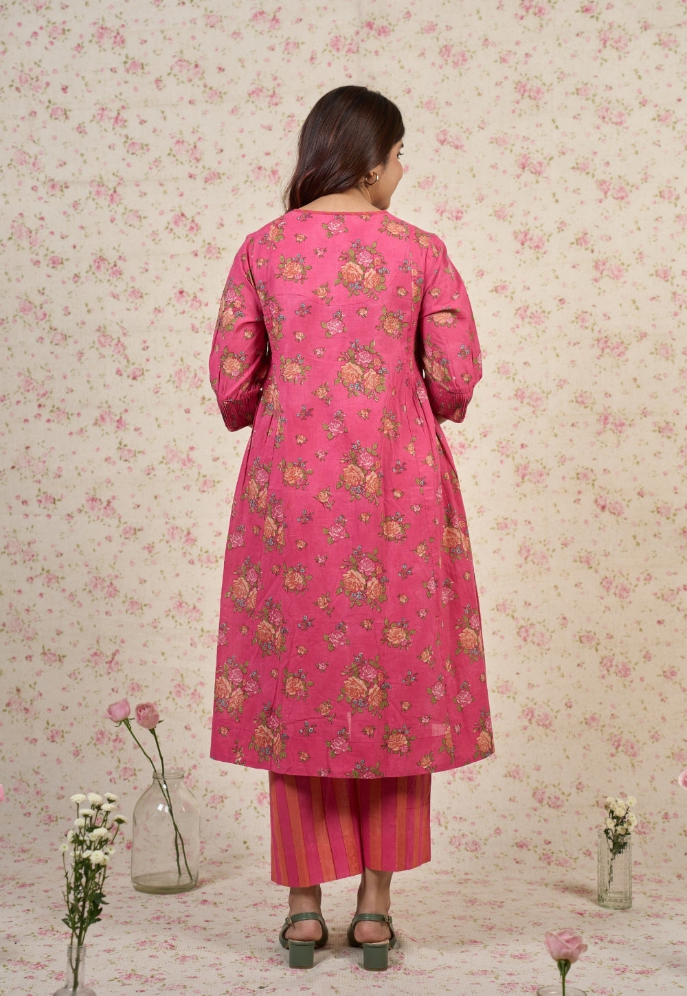 Rosie Pink Sanganeri Mul Cotton A Line Kurta