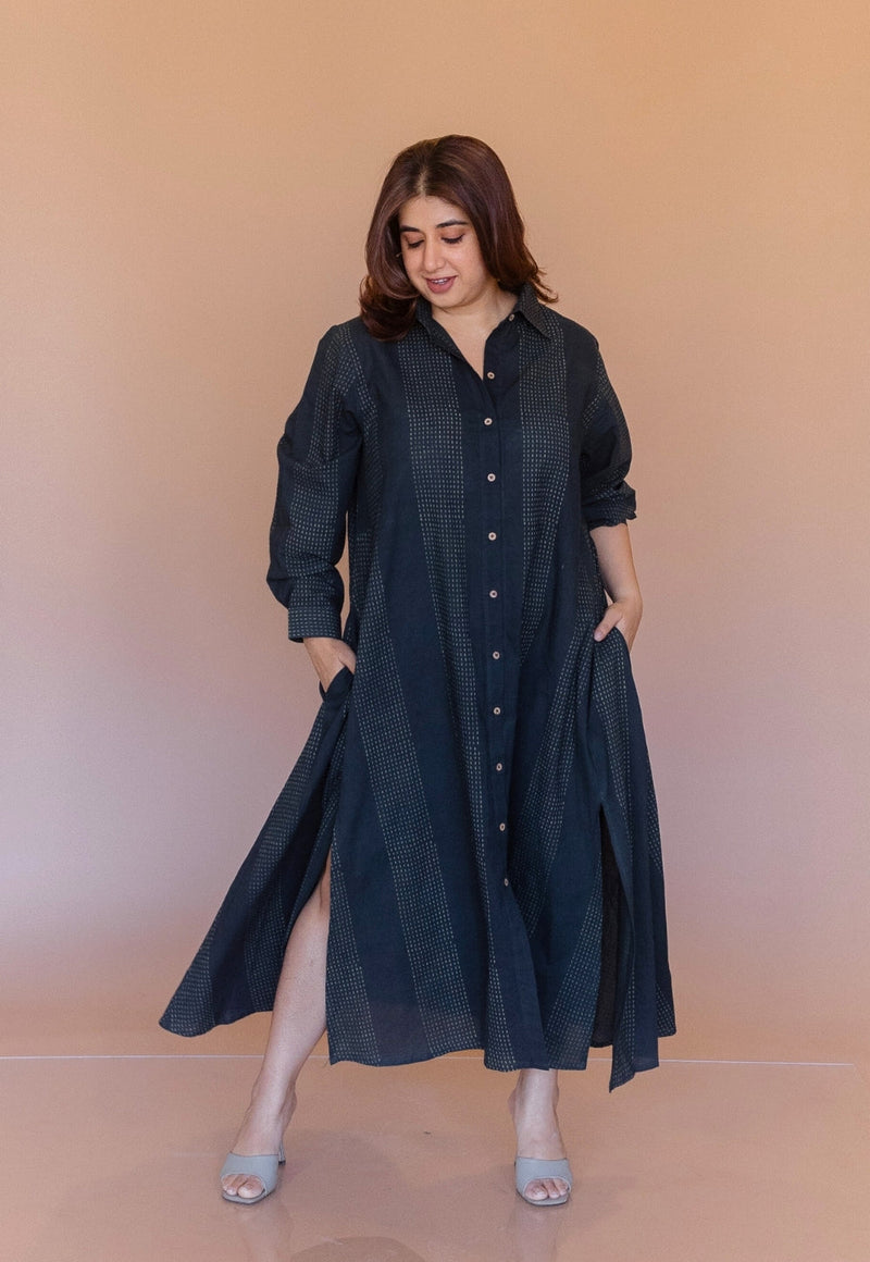 Trusha Green Dabu Cotton A Line Dress