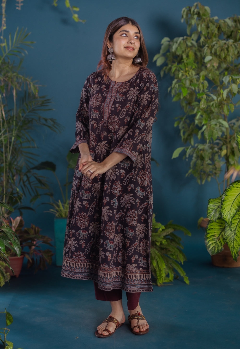 Ireen Black Ajrakh Cotton A Line Kurta