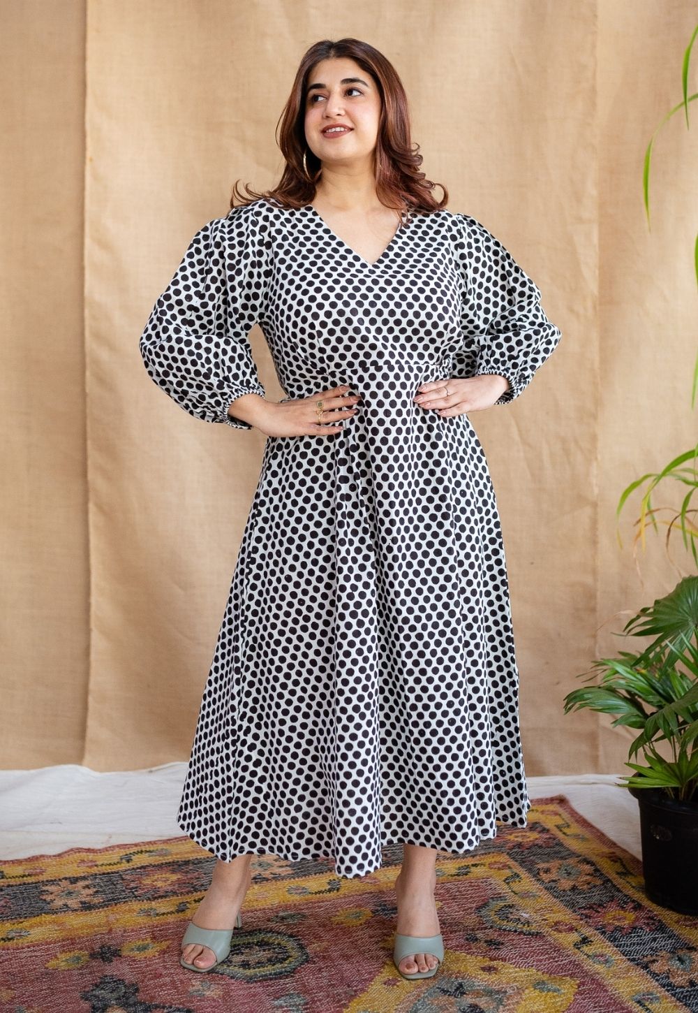 Rahima Black Hand Block Print Cotton A Line Dress