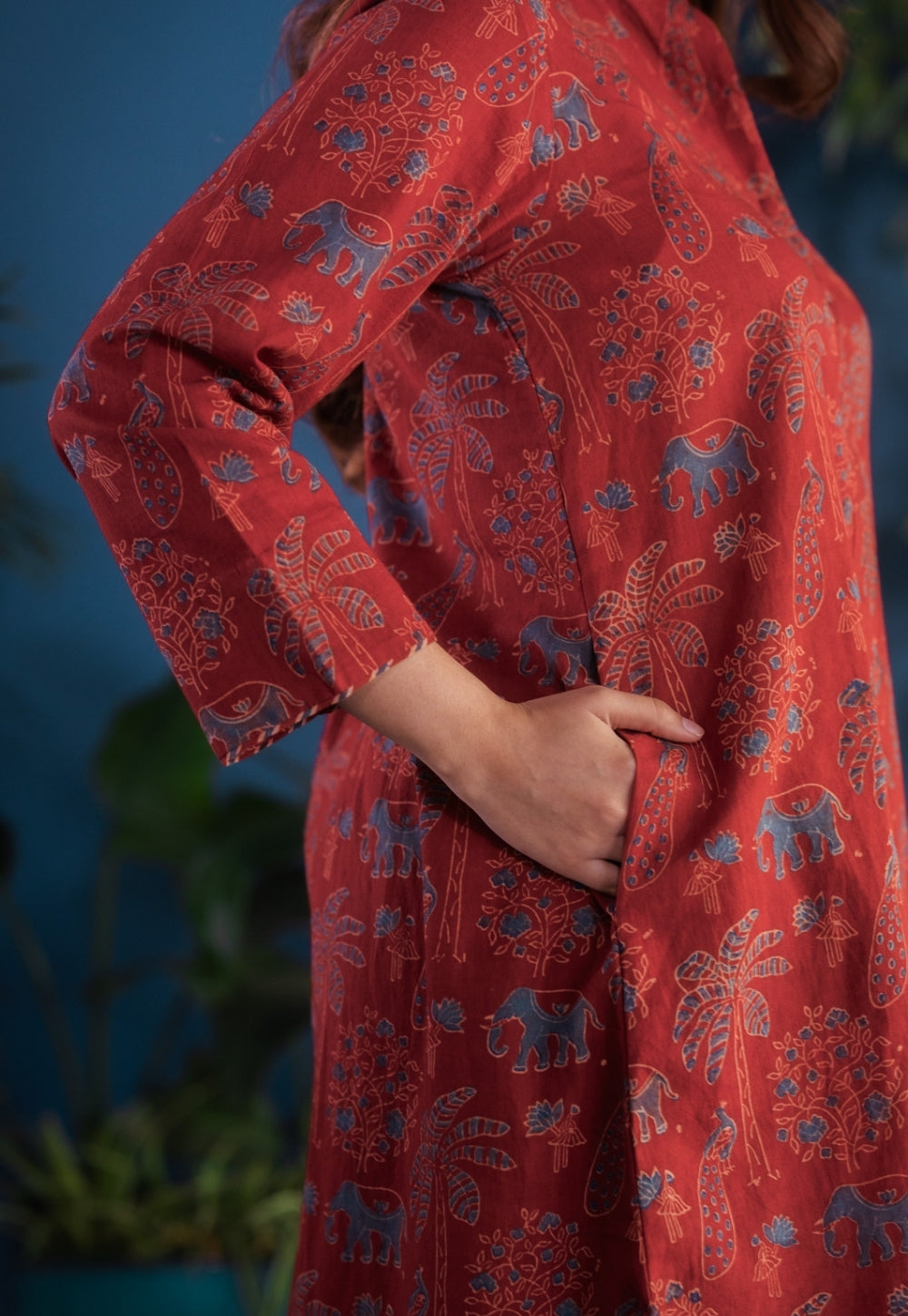 Ruhaina Red Ajrakh Cotton Straight Kurta