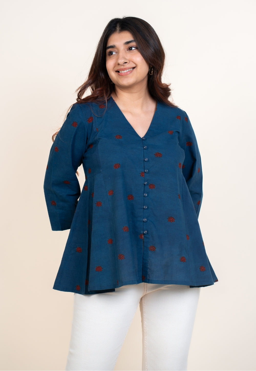 Yuvika Blue Ajrakh Cotton A Line Short Top