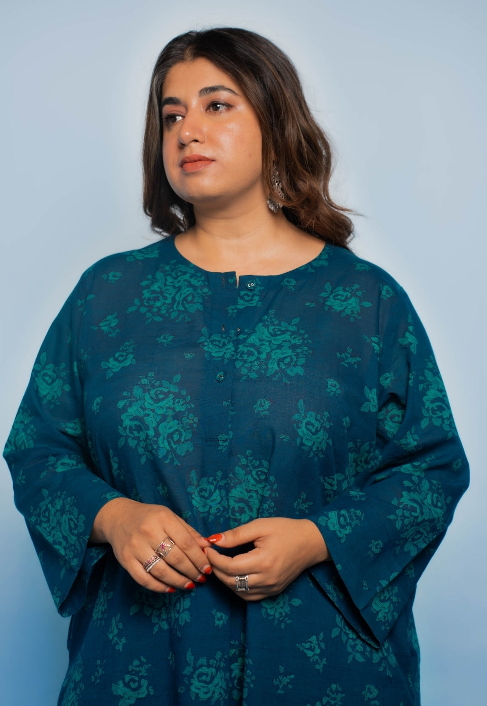 Harshi Blue Dabu Mul Cotton Straight Co-Ord Set