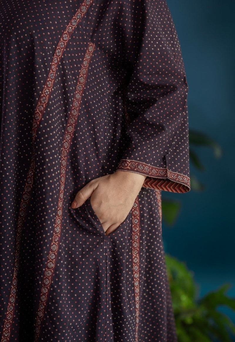 Lysa Black Ajrakh Cotton Jhabbha Kali Kurta