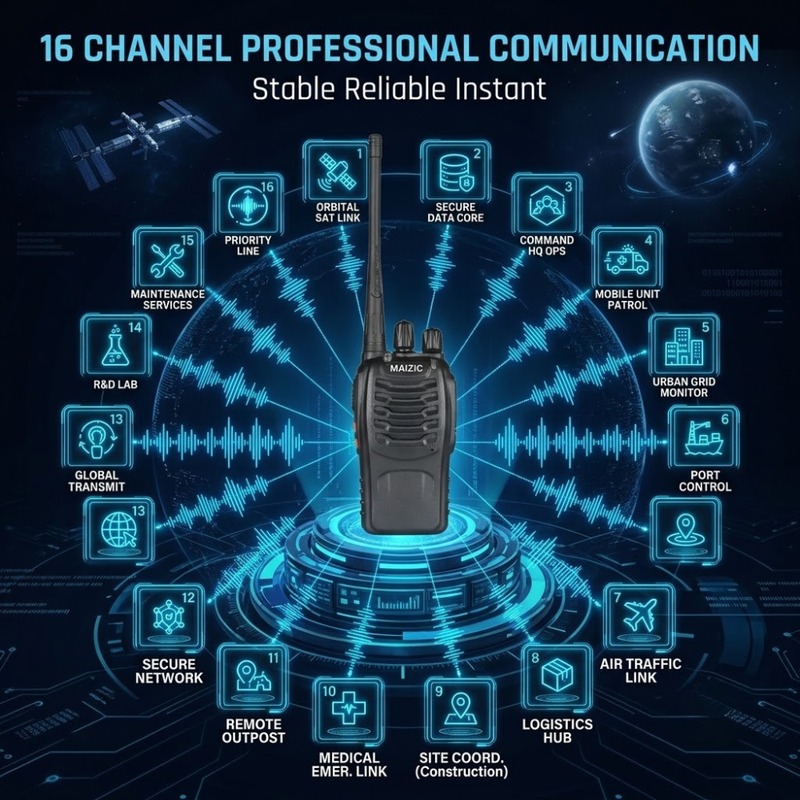 Maizic Smarthome Portable Walkie Talkie Set | 5 KM Long Range Two-Way Radio | 16 Channel 27MHz CB Radio | Rechargeable Handheld Communication Device for Security, Hiking & Travel (Black, Pack of 2)