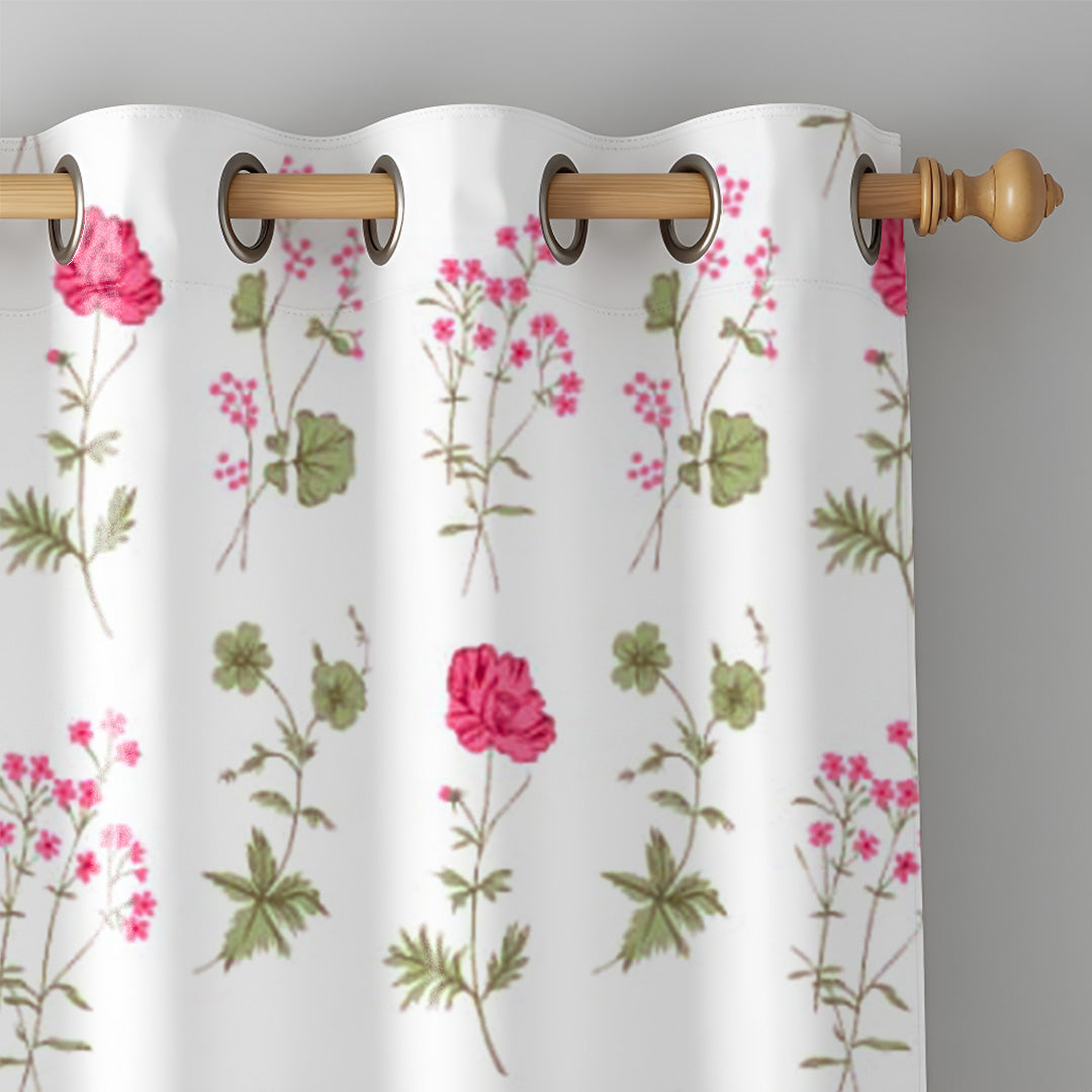 Pink Floral Printed Eyelet Duck Curtain-2