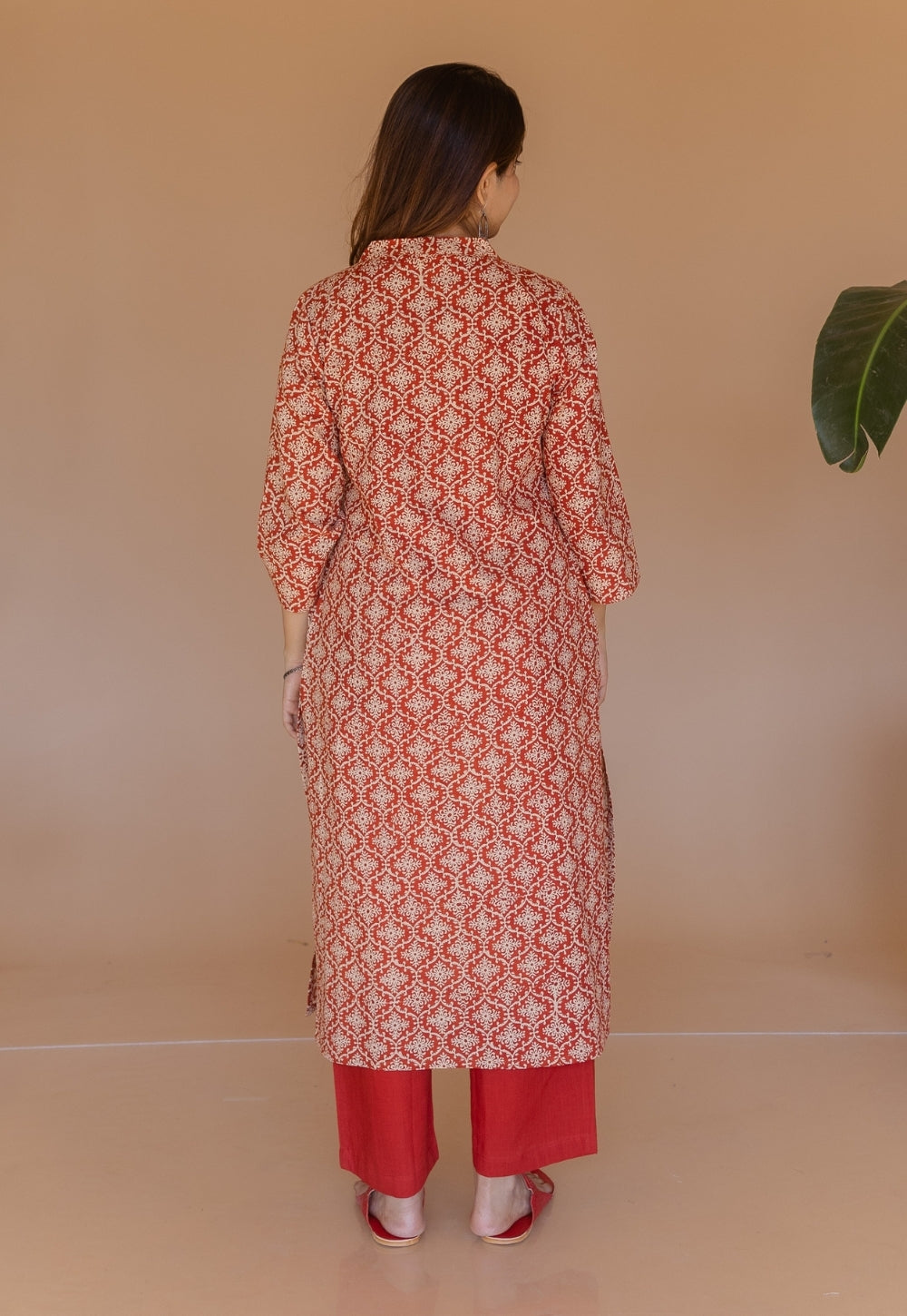 Avika Red Bagru Cotton Straight Kurta