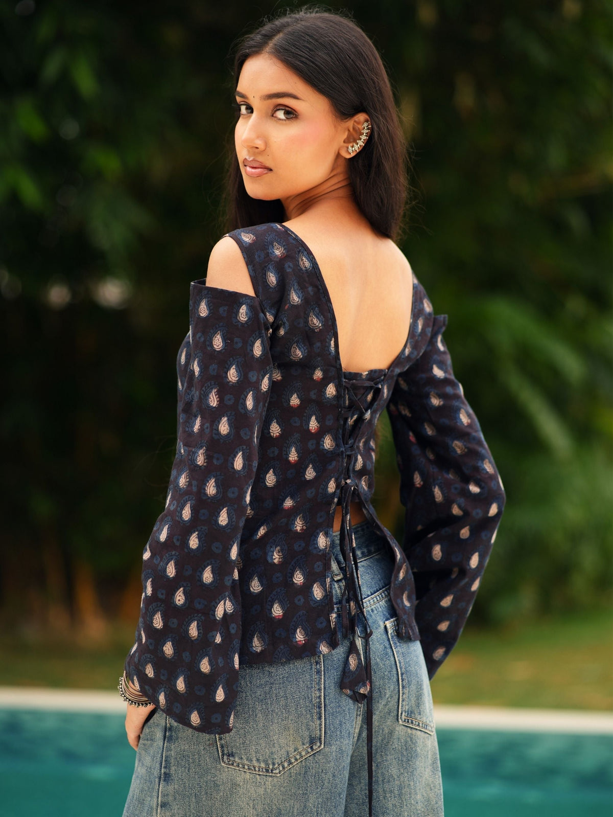Shanaya Bagru Print Off Shoulder Top for Women