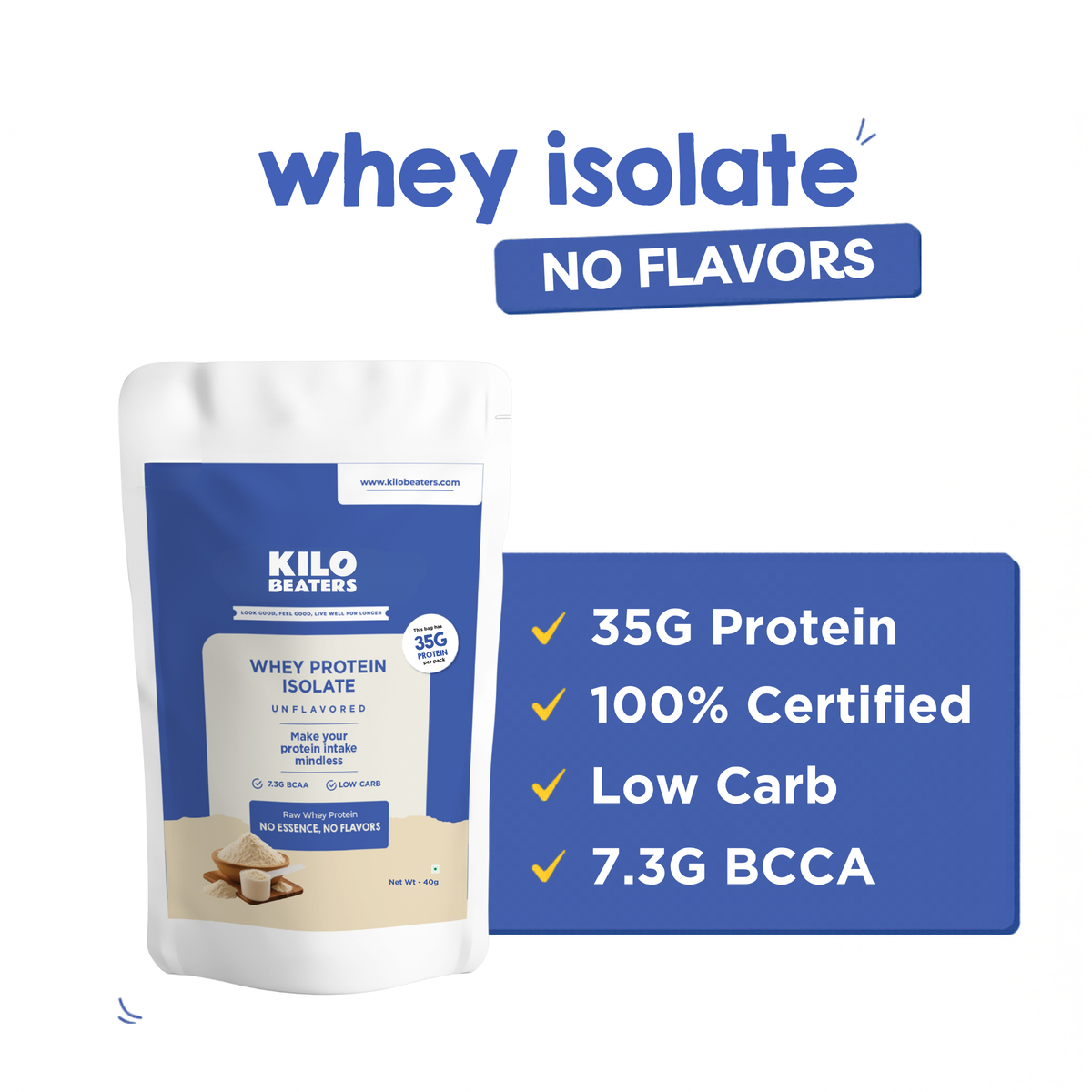 Unflavored Pure Whey Protein Isolate with 35g Protein per pack