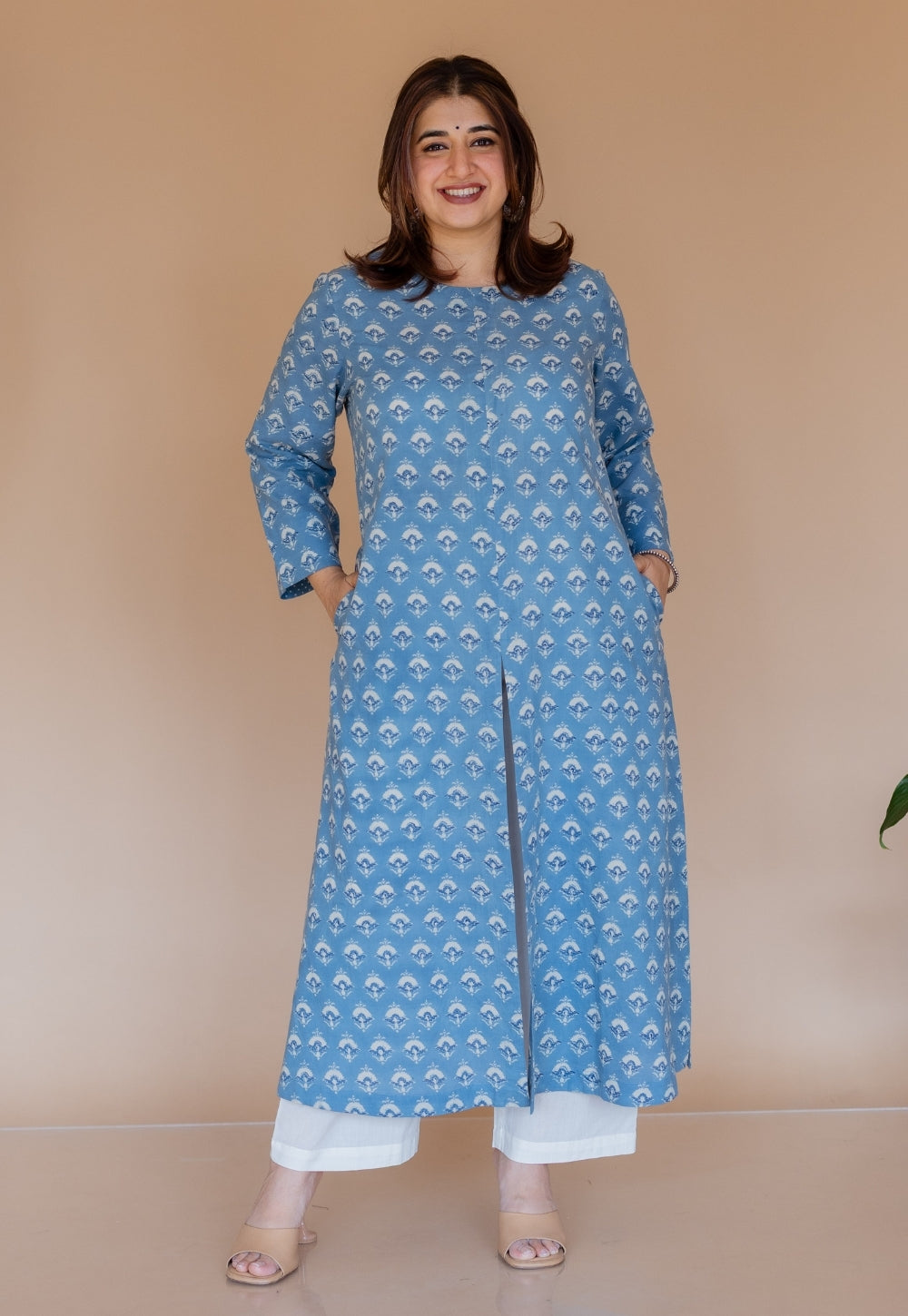 Zyra Blue Ajrakh Cotton A Line Kurta