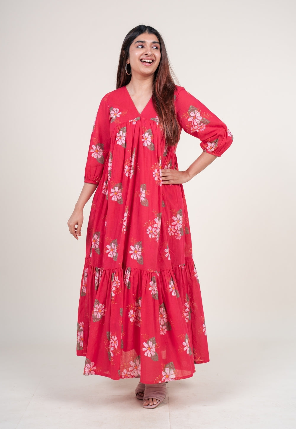 Diksha Hot Pink Printed Mul A Line Dress