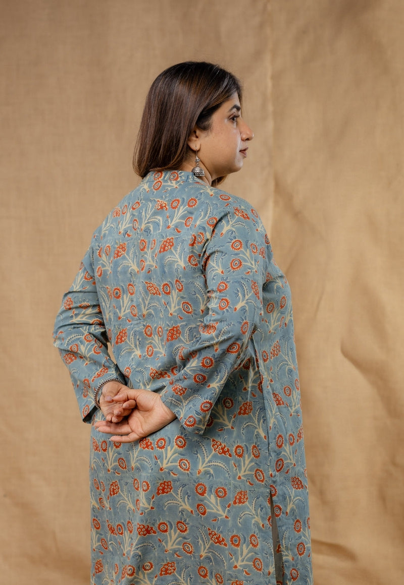 Azha Blue Ajrakh Cotton Straight Kurta