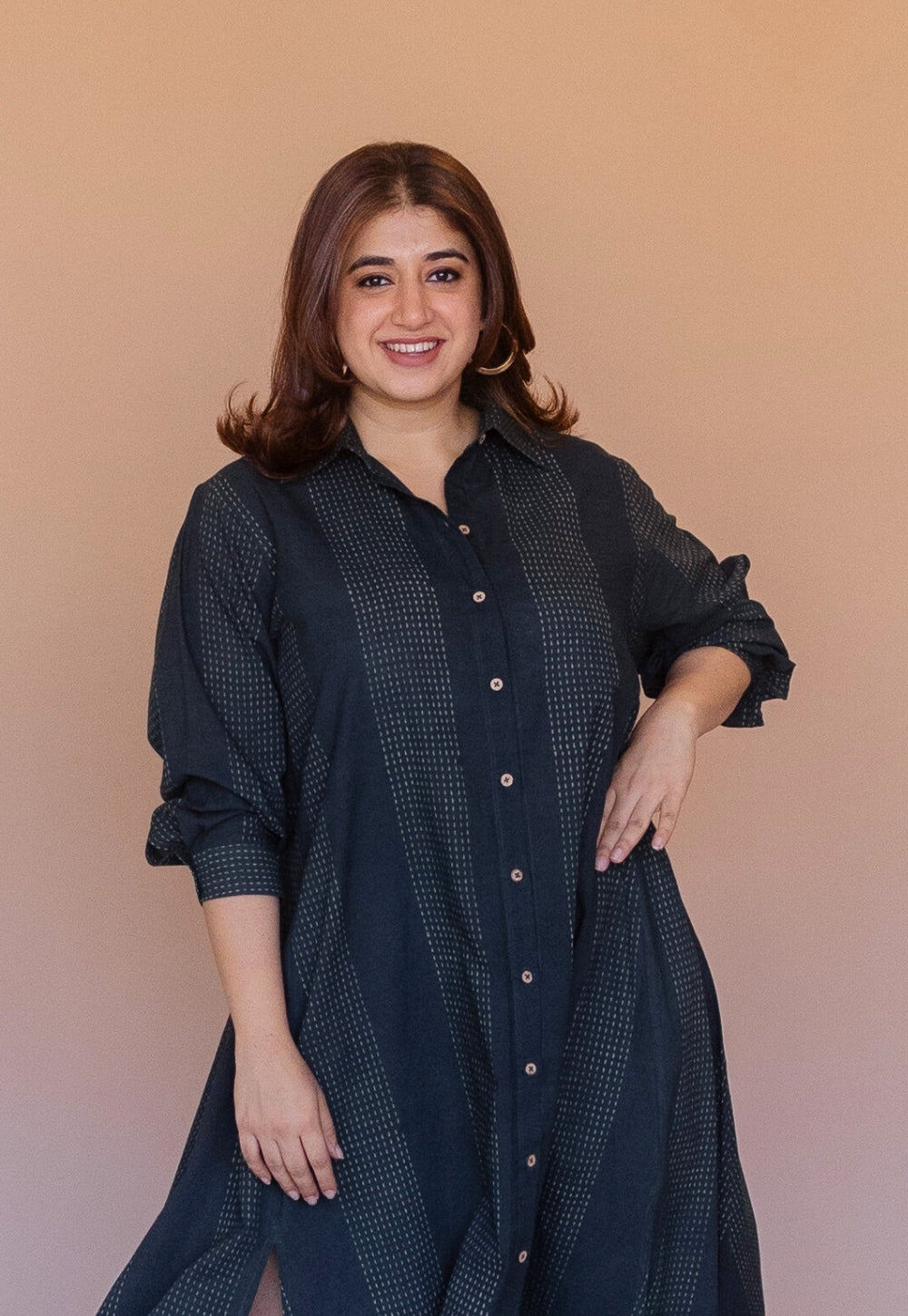 Trusha Green Dabu Cotton A Line Dress