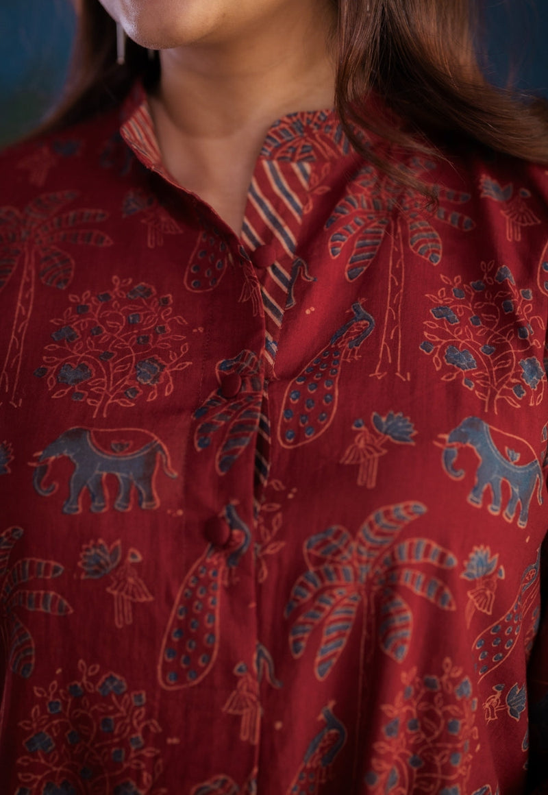 Ruhaina Red Ajrakh Cotton Straight Kurta