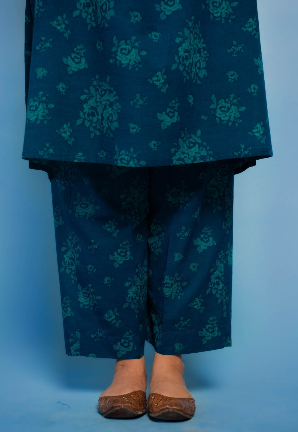Harshi Blue Dabu Mul Cotton Straight Co-Ord Set