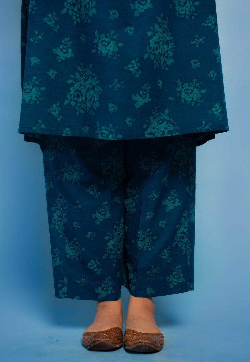 Harshi Blue Dabu Mul Cotton Straight Co-Ord Set