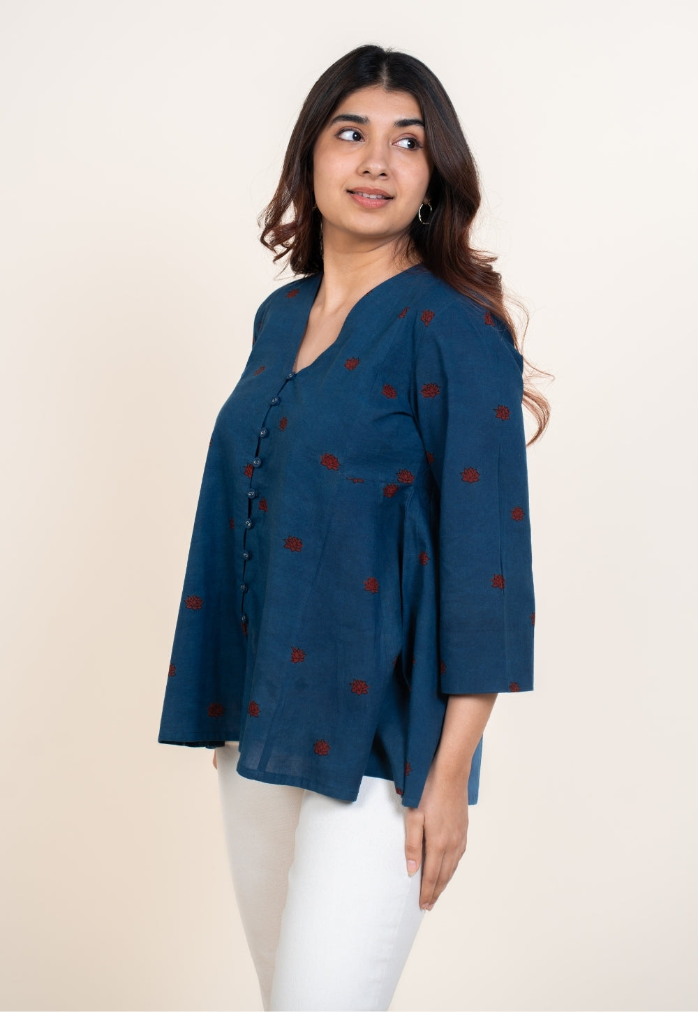 Yuvika Blue Ajrakh Cotton A Line Short Top
