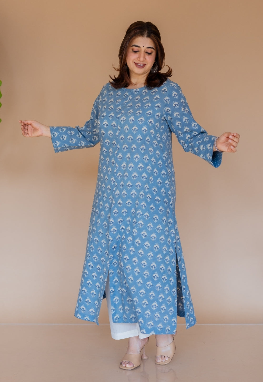 Zyra Blue Ajrakh Cotton A Line Kurta