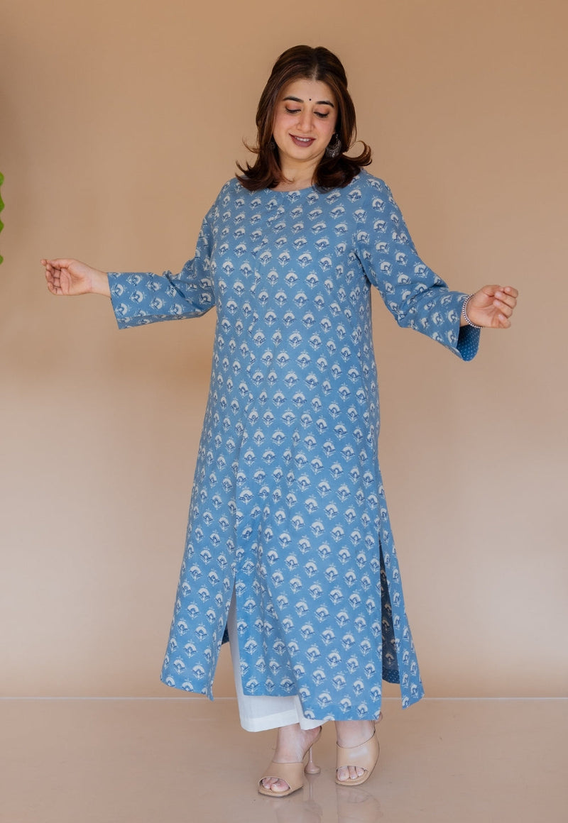 Zyra Blue Ajrakh Cotton A Line Kurta