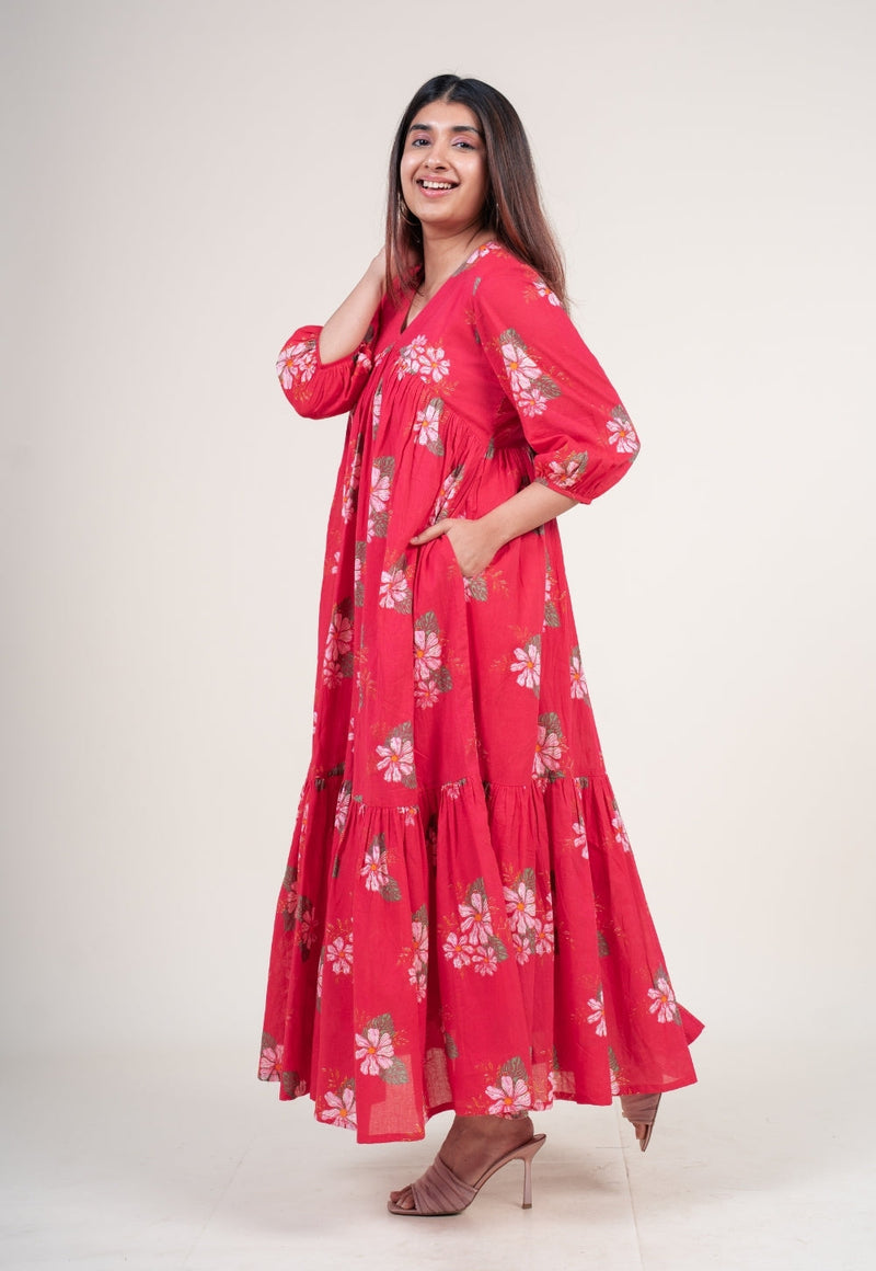 Diksha Hot Pink Printed Mul A Line Dress