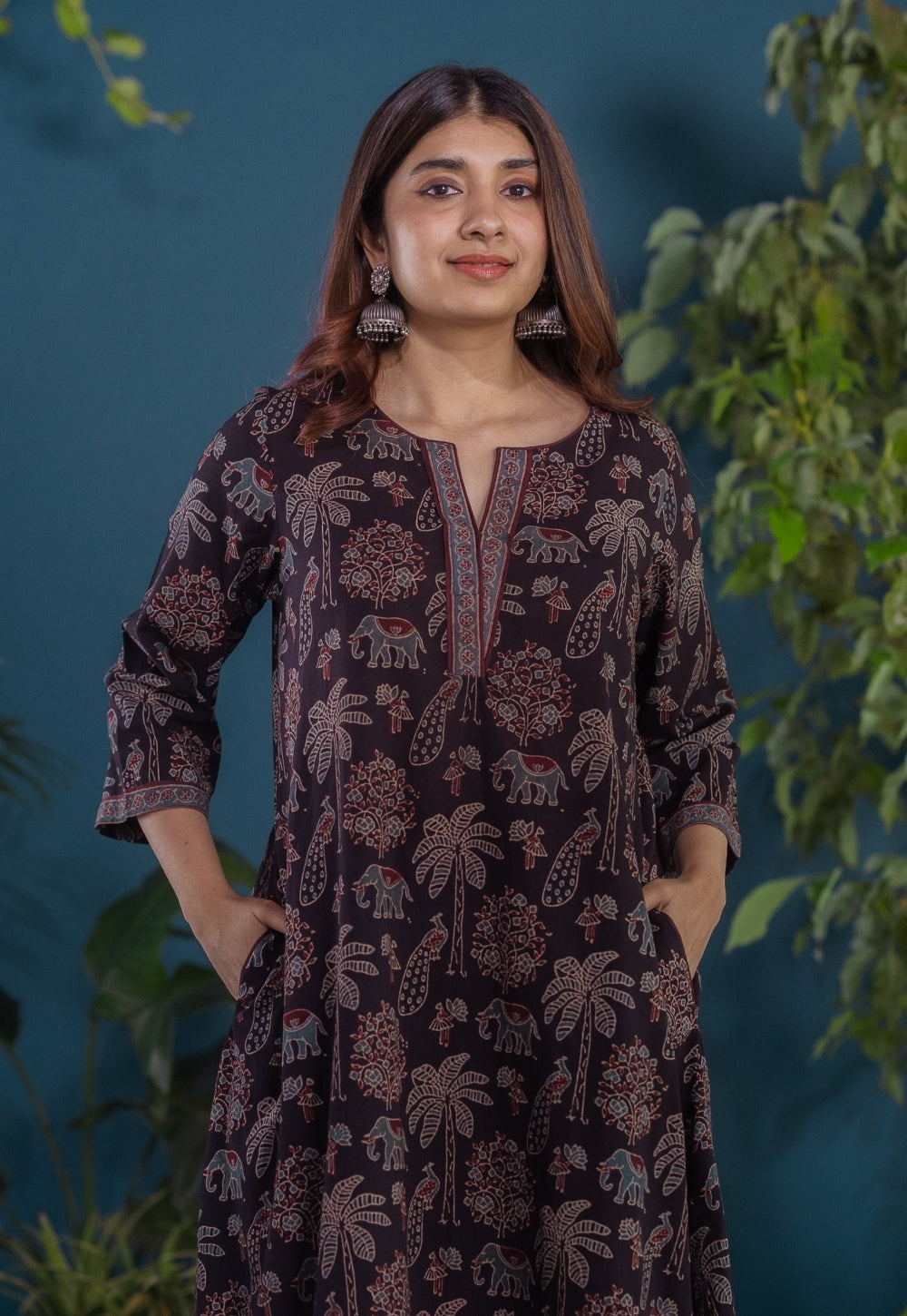 Ireen Black Ajrakh Cotton A Line Kurta