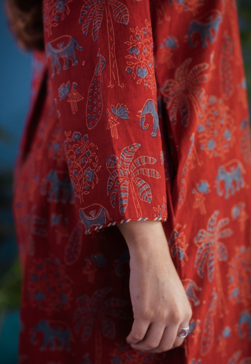 Ruhaina Red Ajrakh Cotton Straight Kurta
